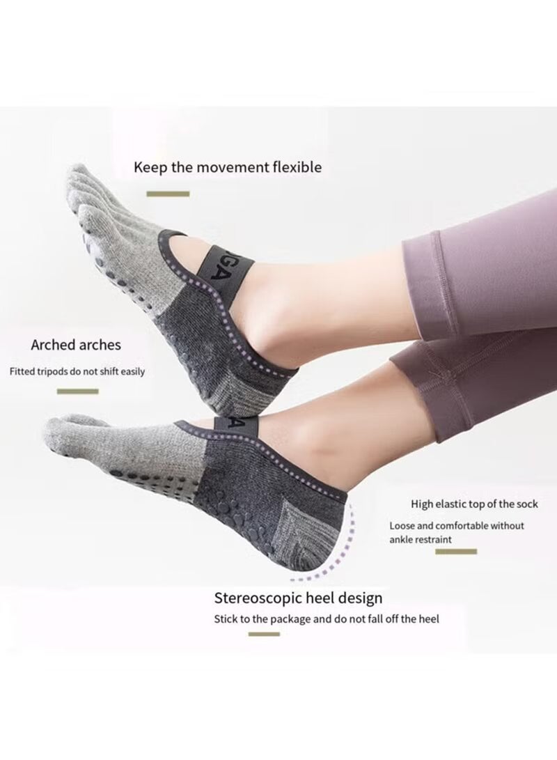 أورافلي 3 أزواج من جوارب اليوغا والبيلاتس النسائية ذات الخمسة أصابع - جوارب قطنية مانعة للانزلاق وجيدة التهوية، جوارب رياضية متخصصة بنعل مانع للانزلاق للرقص والباليه واللياقة البدنية - Image 4